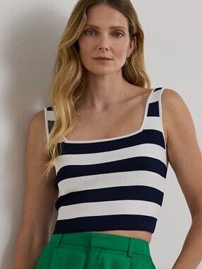 Aritzia Babaton Navy & White Ribbed Stripe Tank Top